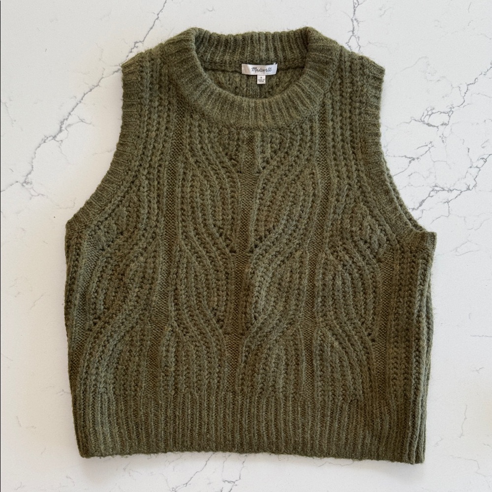 Madewell Olive Cable Knit Fall Sweater Vest